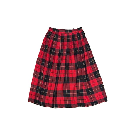 【USED】80's Verdosa PARIS Wool Blend Tartan Plaid Pleated Wrap Skirt RED×BLK