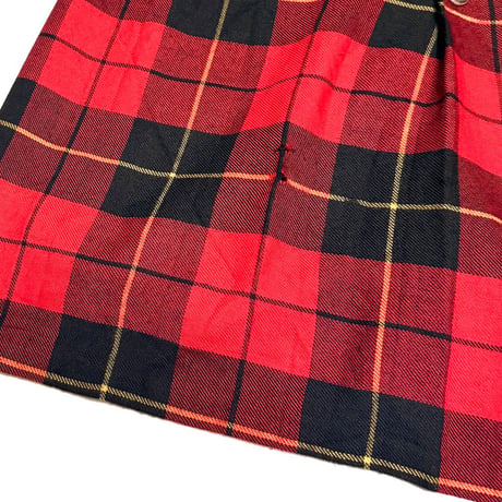【USED】80's Verdosa PARIS Wool Blend Tartan Plaid Pleated Wrap Skirt RED×BLK