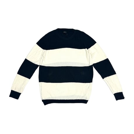 【USED】2010's DIESEL Italian Yarn Wide Stripe Pile Knit Sweater Black × Ivory Size:XL