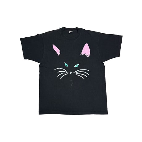 【USED】90's Glitter Cat Face Graphic T-shirt Black