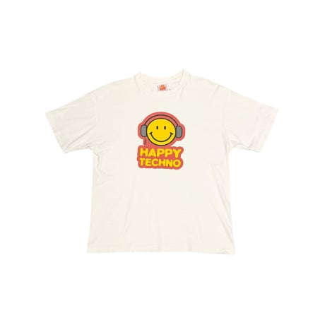 【USED】90's HAPPY TECHNO Smiley Face Print T-shirt