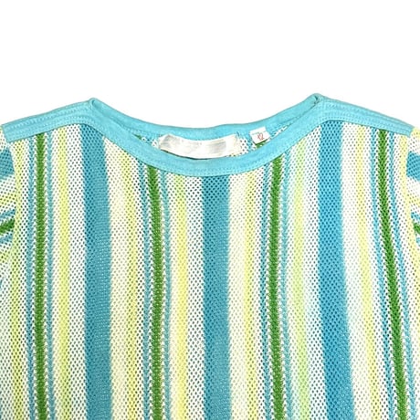 【USED】80's TRICOTEX Multi Striped Mesh T-shirt Made in Hungary