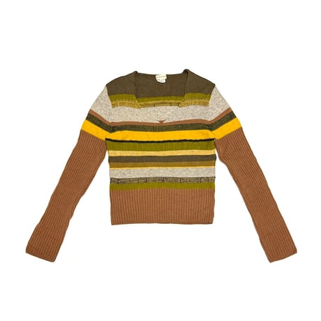 【USED】90's DRIES VAN NOTEN Multi Panel V-Neck Wool Knit
