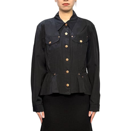 【USED】90's JUNIOR GAULTIER Peplum Trucker Jacket Black
