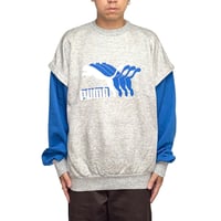 【USED】80's PUMA Layered Sleeve Docking Sweatshirt Grey × Blue