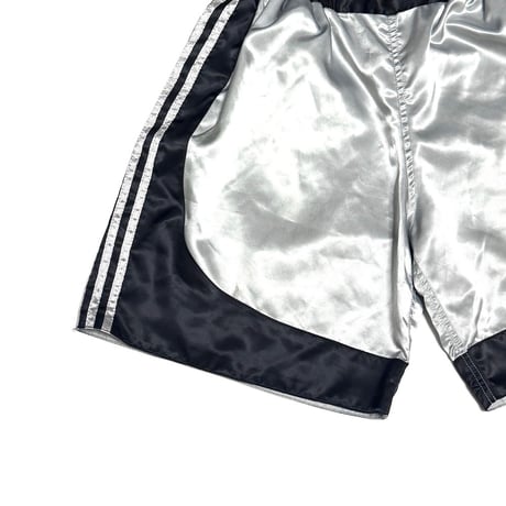 【USED】00's adidas Satin Boxing Shorts Silver × Black