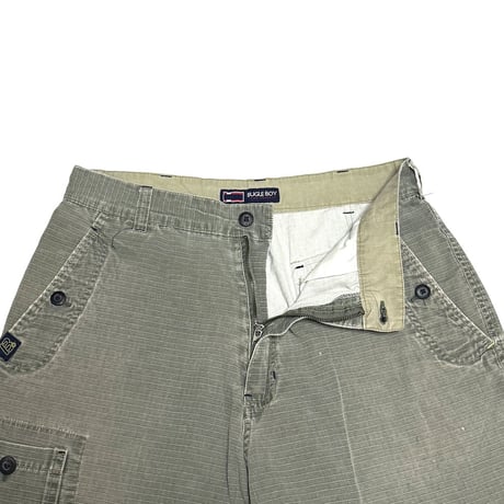 【USED】90's-00's BUGLE BOY Ripstop Tactical Cargo Shorts Olive Gray