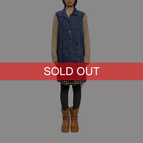 【USED】90's MAXIME Denim × Rib-Knit Hybrid Long Coat