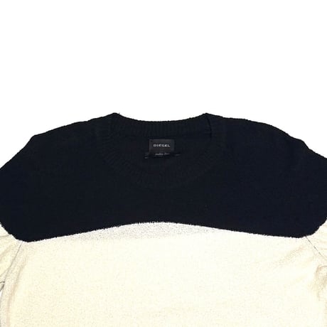 【USED】2010's DIESEL Italian Yarn Wide Stripe Pile Knit Sweater Black × Ivory Size:M