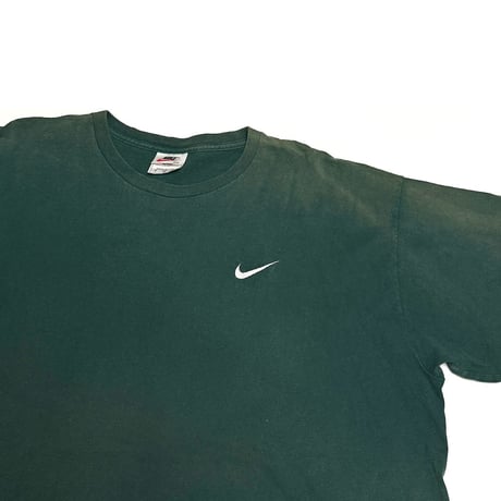 【USED】90's NIKE Embroidered Swoosh Logo T-shirt Forest Green Made in USA