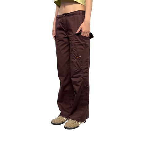 【USED】00's NIKE Herringbone Cotton Cargo Pants Bordeaux Brown