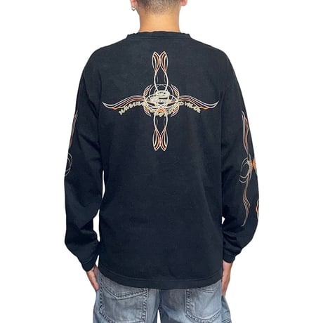 【USED】00's PIKO Pinstripe Graphic L/S T-shirt Black