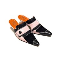 【USED】90's W.&L.T. Futuristic Leather Mule Pumps Pink × Black