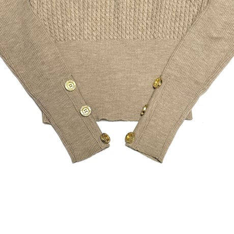 【USED】90's GIVENCHY Boutiques Logo Gold Button Cable Knit Wool Sweater Beige