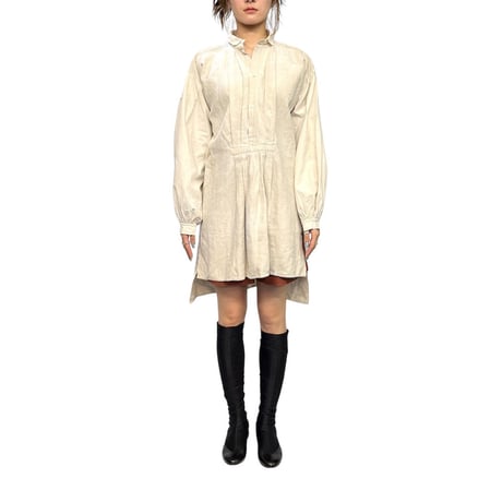 【USED】1920's French Antique Linen Pleated Smock Shirt