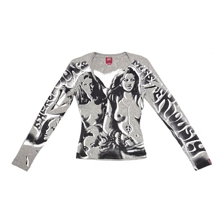 【USED】00's MISS SIXTY Hippie Girl All-Over Graphic Long Sleeve T-shirt