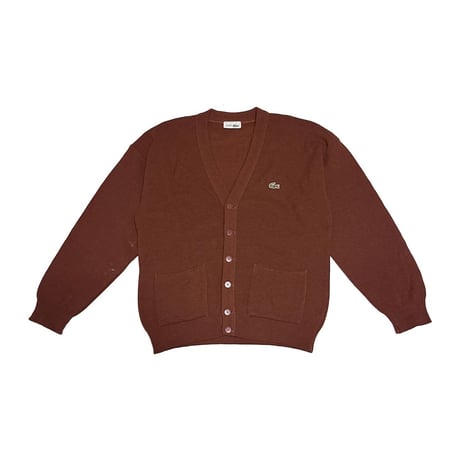 【USED】80's CHEMISE LACOSTE Logo Wool Blend Knit Cardigan Brown Made in France