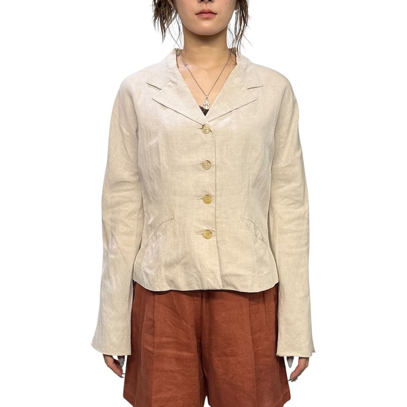 90S　フランス製　agnès b.　ライナー付　コットンツイルジャケット USED】90's agnès b. Seamless Shoulder Linen Ble