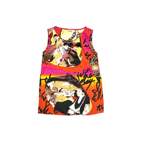 【USED】80's-90's KANSAI YAMAMOTO Ukiyo-e Beauty & Graffiti Print Long Sleeveless Top