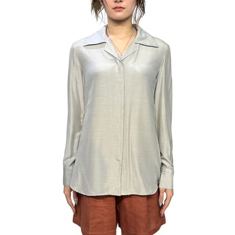 【USED】90's-00's EMPORIO ARMANI Silk-Blend Blouse Silver Grey