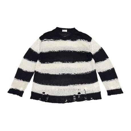 【USED】2020AW Acne Studios Distressed Striped Mohair-Blend Knit Sweater