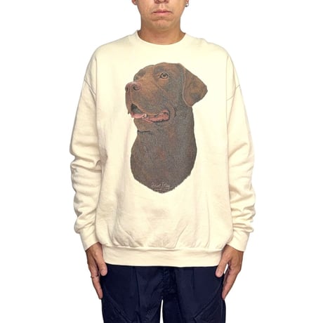 【USED】90's Robert J. May Chocolate Labrador Retriever Art Sweatshirt Ivory