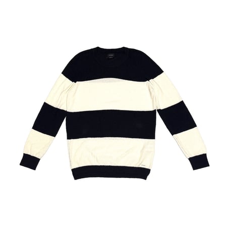【USED】2010's DIESEL Italian Yarn Wide Stripe Pile Knit Sweater Black × Ivory Size:M