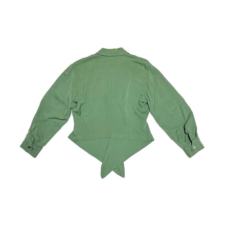 【USED】90's KENZO PARIS Viscose Blend Designed Hem Jacket Green
