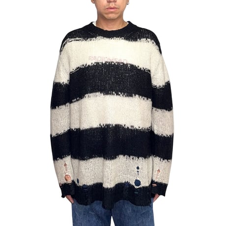 【USED】2020AW Acne Studios Distressed Striped Mohair-Blend Knit Sweater