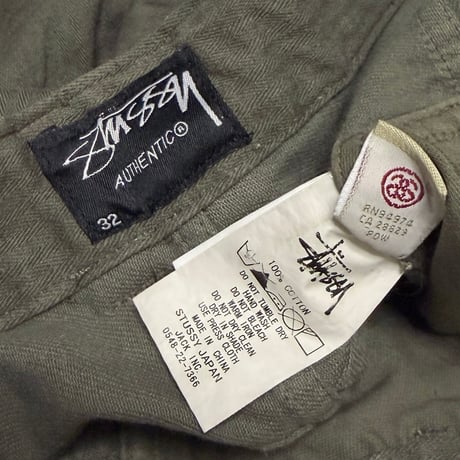 【USED】00's STUSSY Mixed Fabric Ripstop Flight Cargo Pants Olive