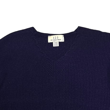 【USED】90's-00's UN DEUX TROIS V-Neck Ribbed Knit Sweater Navy