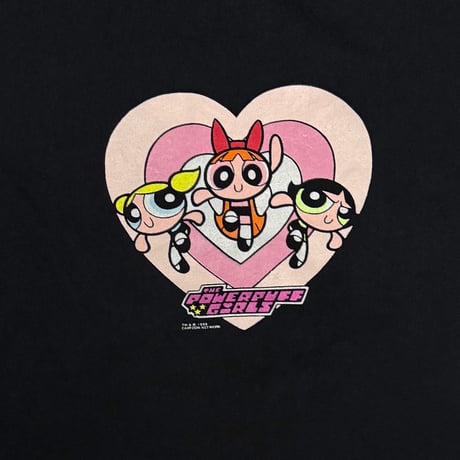 【USED】90's THE POWERPUFF GIRLS Heart Logo T-shirt Black Made in USA