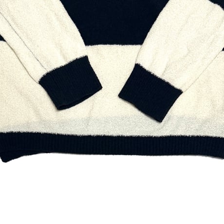 【USED】2010's DIESEL Italian Yarn Wide Stripe Pile Knit Sweater Black × Ivory Size:XL