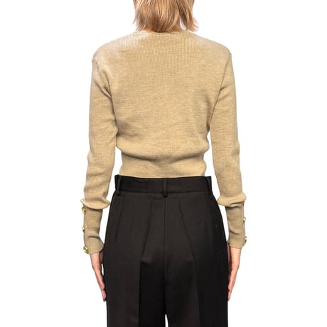 【USED】90's GIVENCHY Boutiques Logo Gold Button Cable Knit Wool Sweater Beige