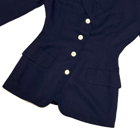 【USED】80's-90's KENZO JUNGLE France Made Linen Blend Tailored Jacket Navy
