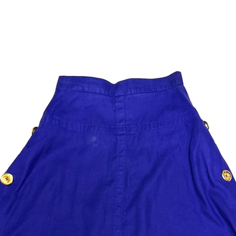 【USED】80's-90's GIVENCHY Royal Blue Linen Side Gold Button Flare Skirt