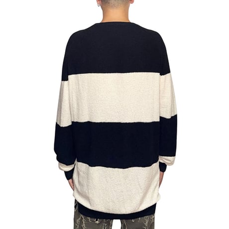 【USED】2010's DIESEL Italian Yarn Wide Stripe Pile Knit Sweater Black × Ivory Size:XL