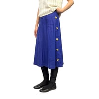 【USED】80's-90's GIVENCHY Royal Blue Linen Side Gold Button Flare Skirt