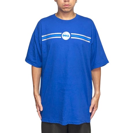 【USED】00's DELL Stripe Logo Printed T-shirt Blue