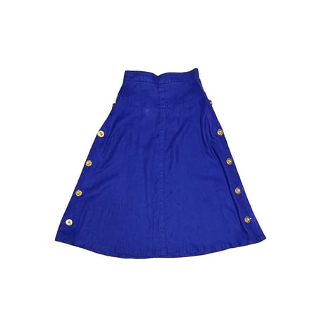 【USED】80's-90's GIVENCHY Royal Blue Linen Side Gold Button Flare Skirt