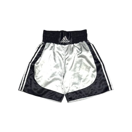 【USED】00's adidas Satin Boxing Shorts Silver × Black