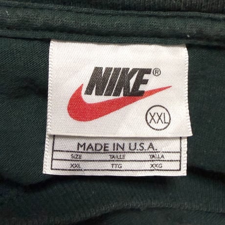 【USED】90's NIKE Embroidered Swoosh Logo T-shirt Forest Green Made in USA