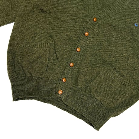 【USED】90's UNITED COLORS OF BENETTON Shetland Wool Cardigan with Leather Buttons
