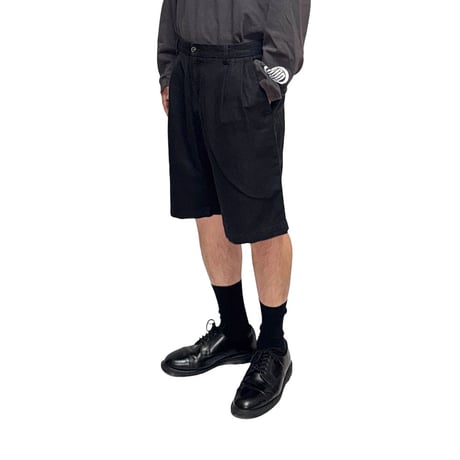 【USED】00's Caribbean Cotton Linen Two-Tuck Shorts Black