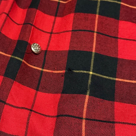 【USED】80's Verdosa PARIS Wool Blend Tartan Plaid Pleated Wrap Skirt RED×BLK