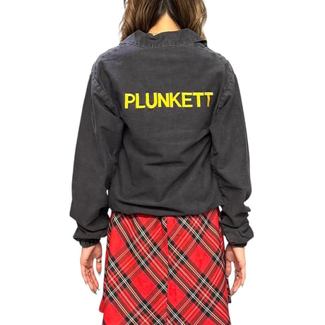【USED】90's PLUNKETT Embroidered Cotton Drill School Top Made in UK