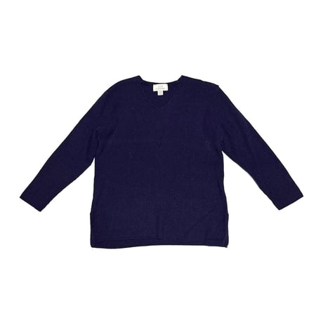 【USED】90's-00's UN DEUX TROIS V-Neck Ribbed Knit Sweater Navy
