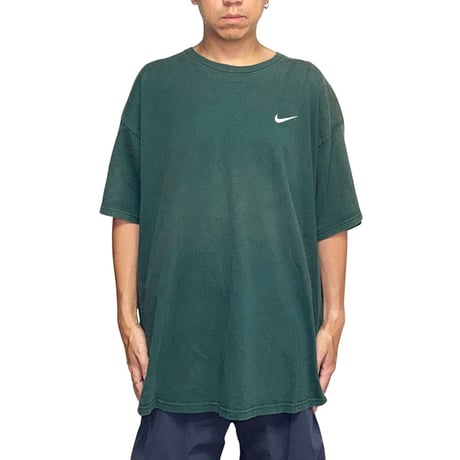 【USED】90's NIKE Embroidered Swoosh Logo T-shirt Forest Green Made in USA