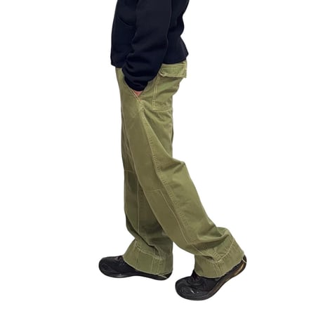 【USED】00's DOLCE & GABBANA Olive Green Wide-Leg Work Pants with Contrast Stitching