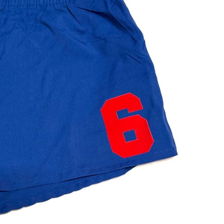 【USED】80's adidas DESCENTE Numbering Running Shorts Blue × Red